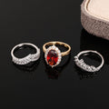 Two Tone Red Oval Halo Three Piece Stack Finger Ring Set view 3