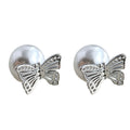 Two-Way Pearl Stud Earrings Silver Butterfly Overlay Charms view 5