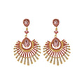 Fan Shaped Crystal Drop Earrings in Pink and Green view 5