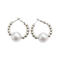 Silver Beaded Hoop and Pearl Drop Earrings Fashion Jewelry view 5