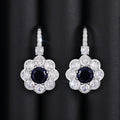Silver Tone Blue Center Crystal Flower Drop Earrings view 2