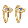 Gold Blue Crystal Evil Eye Mini Huggie Hoop Earrings view 5