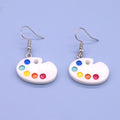 Silver Tone White Artist Paint Palette Hook Drop Earrings view 4