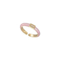 Pink White Enamel Open Ring Rectangular Clear Stone view 5