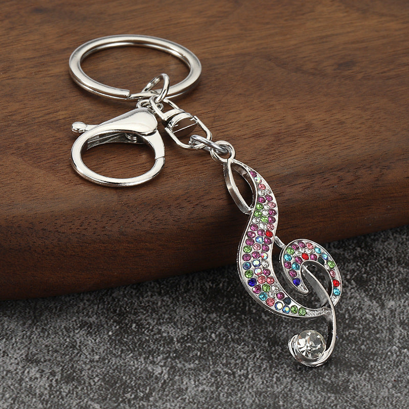 Rhinestone Music Note Keychain Metal Bag Charm Key Ring