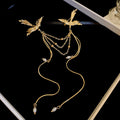 Paired Crane Brooch With Long Chains In Gold Tone Or Silver Tone view 6