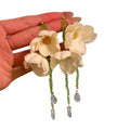 Ivory Fabric Flower Crystal Chain Drop Earrings For Women view 5