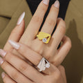 Geometric Fan Open Ring Clear Zircon Gold Steel Size 7 view 3