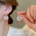 Colorful Floral Bead Cluster Drop Earrings in Pink and Blue view 3