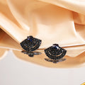 Dark Metal Fan Multi Row Crystal Stud Earrings Three Colors view 7