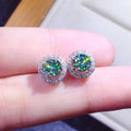 Silver Tone Blue Green Round Crystal Stud Earrings view 1