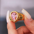 Chunky Teardrop Zircon Signet Rings Gold Steel Pink Clear view 2