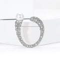 Horseshoe Brooch In Metal With Clear Crystals And A White Faux Pearl view 4