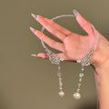 Silver-Tone Crystal Bow and Pearl Collar Necklace Decorative Jewelry Accessory view 1