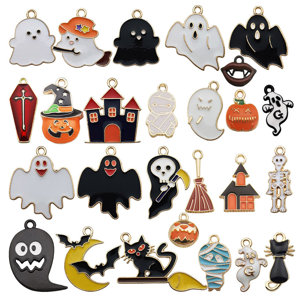 Enamel Zinc Alloy Halloween Ghost Broom Bat Wizard Hat Charm Pendant for DIY Jewelry