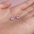 Mini Pink Heart Stud Earrings Silver Tone Peach Motif view 4