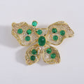Green Crystal Butterfly Brooch With Polished Metal And Sculpted Decorative Details view 6