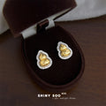 Two-Tone Gold Gourd Stud Earrings Pavé Crystal Halo view 3