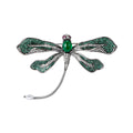 Green Dragonfly Metal Brooch with Dark Green Wings, a Pink Center Stone, and Curved Tail view 5
