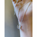 Gold Tone Hollow Circle Pearl Pendant Box Chain Necklace view 2