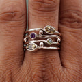 Silver-Tone Four-Band Multicolor Stone Bead Finger Ring Sizes 6-10 view 3