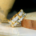 Two Tone Gold Silver Woven Basket Weave CZ Band Ring view 1