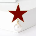 Enamel Star Brooch With Hanging Pearl in Black or Red view 7