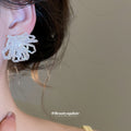 Crystal Beaded Flower Stud Earrings in White and Blue view 3