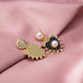 Gold White Heart Pearl Drop Earrings Rhinestone Edge Studs view 4