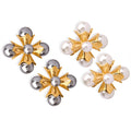 Gold Cross Petal Faux Pearl Stud Earrings White Gray view 5