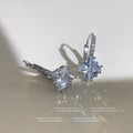 Silver Tone Clear Stone Square Starburst Huggie Hoop Earrings view 4