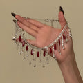 Red Teardrop Crystal and Silver Tone Fringe Choker Necklace view 1