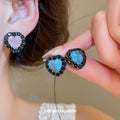 Black Tone Crushed Crystal Heart Stud Earrings Fashion Jewelry view 2