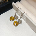 Silver Tone Hook Earrings With Amber Yellow Round Crystals view 6