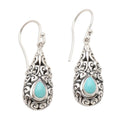 Turquoise Color Teardrop Earrings in Antique Silver-Tone view 2