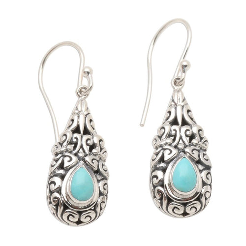 Alternate close view of the antique silver tone earrings