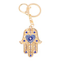 Gold Hamsa Hand Evil Eye Keychain Blue Rhinestones Clasp view 5