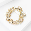 Crystal Bee and Flower Wreath Brooch with Gold Tone Leaves view 4