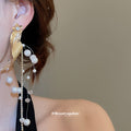 Gold Tone Leaf and Pearl Branch Dangle Stud Earrings view 3