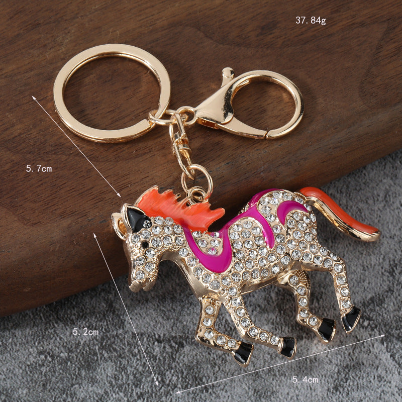Full Rhinestone Running Horse Zinc Alloy Keychain Bag Charm