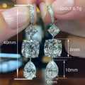 Long Three-Stone Geometric Drop Earrings with Clear Stone Details view 2