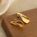 Sculpted Teardrop Stud Earrings Smooth Gold Or Steel Metal view 2
