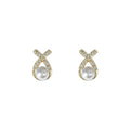 Gold Crystal X Cross Pearl Stud Earrings Pave Detail view 5