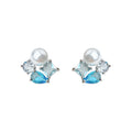 Silver-Tone Pearl Aqua Blue Geometric Cluster Stud Earrings view 5