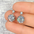 Round Solitaire Halo Drop Earrings In Polished Silver Tone view 4