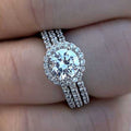 Round Halo Triple Band Clear Stone Ring Sizes 6-10 view 2