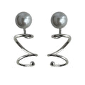 Gray Glass Pearl Stud Earrings Silver Spiral Wire Drops view 5