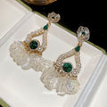 Green Teardrop And White Lace Statement Earrings Jewelry view 3