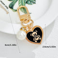 Heart Charm Keychain with Bear Silhouette and Pearl Rhinestone view 4