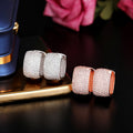Wide Pave Rectangular Hoop Earrings In Four Metal Finishes view 3